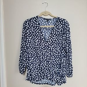 Navy/White Wrap Style Long Sleeve Top